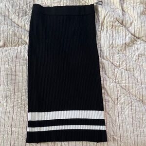 Zara Black Midi Skirt with White Stripes